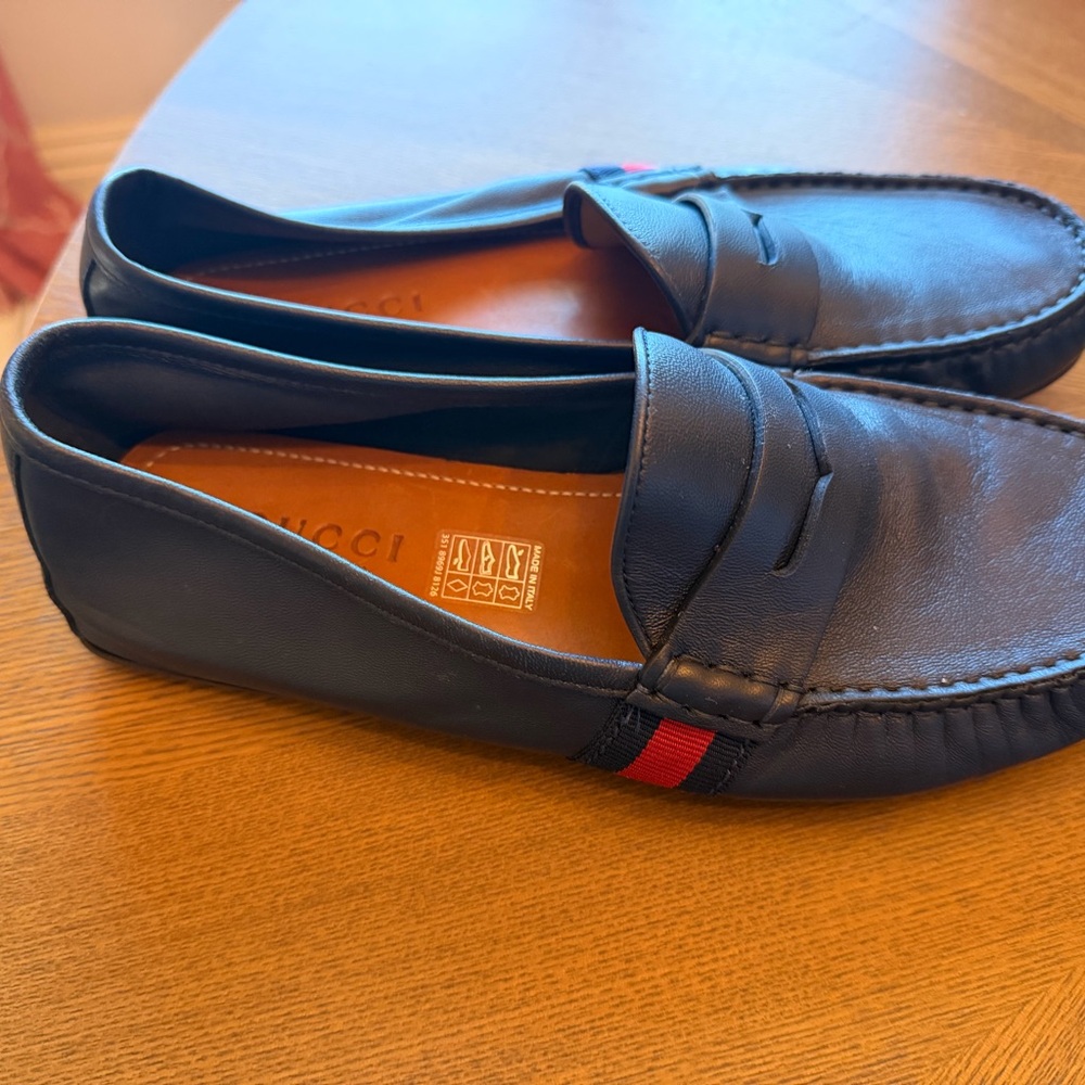 Men's Navy Gucci Web Accent Driver Loafers - Picture 6 of 10